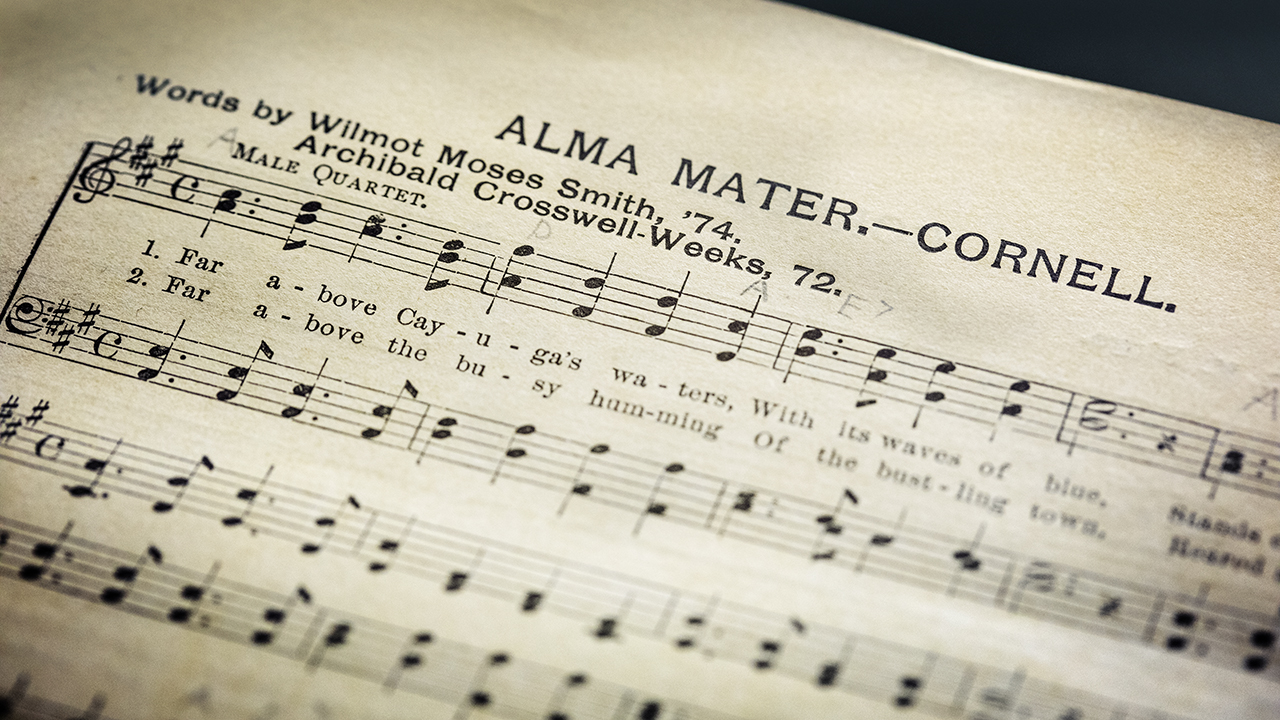 Sheet music for the Cornell Alma Mater.