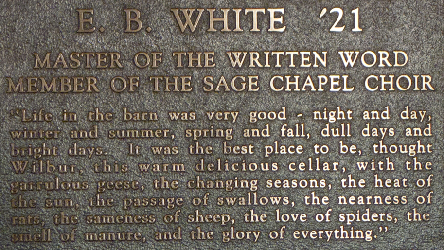 A plaque dedicated to E. B. White '21.