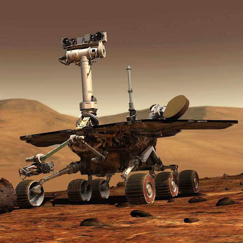 An artist's rendering of robot on the surface of Mars.