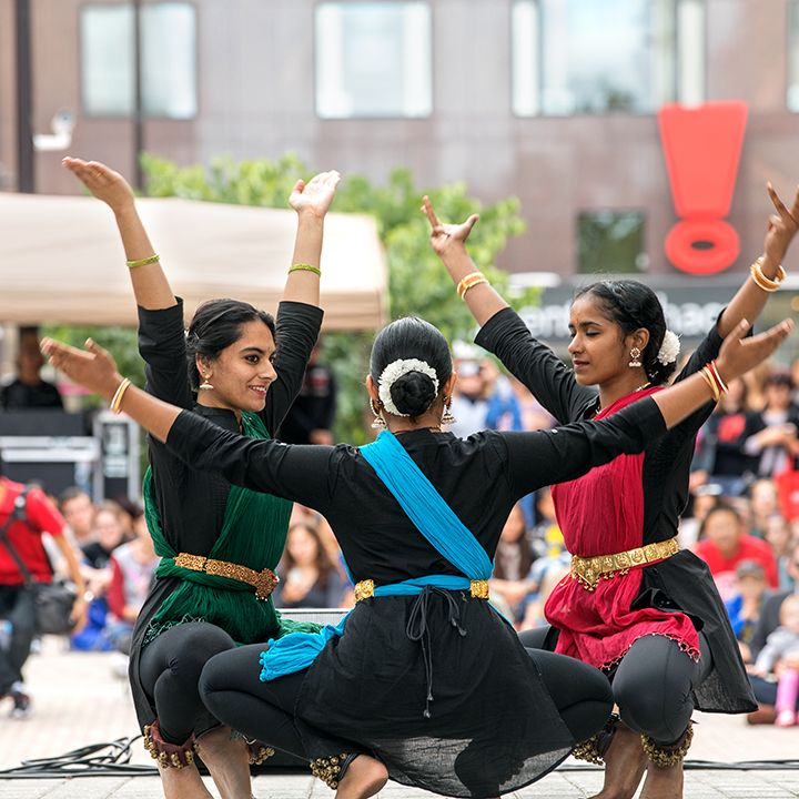 Cornell Bhangra performs at an event on Ithaca Commons.