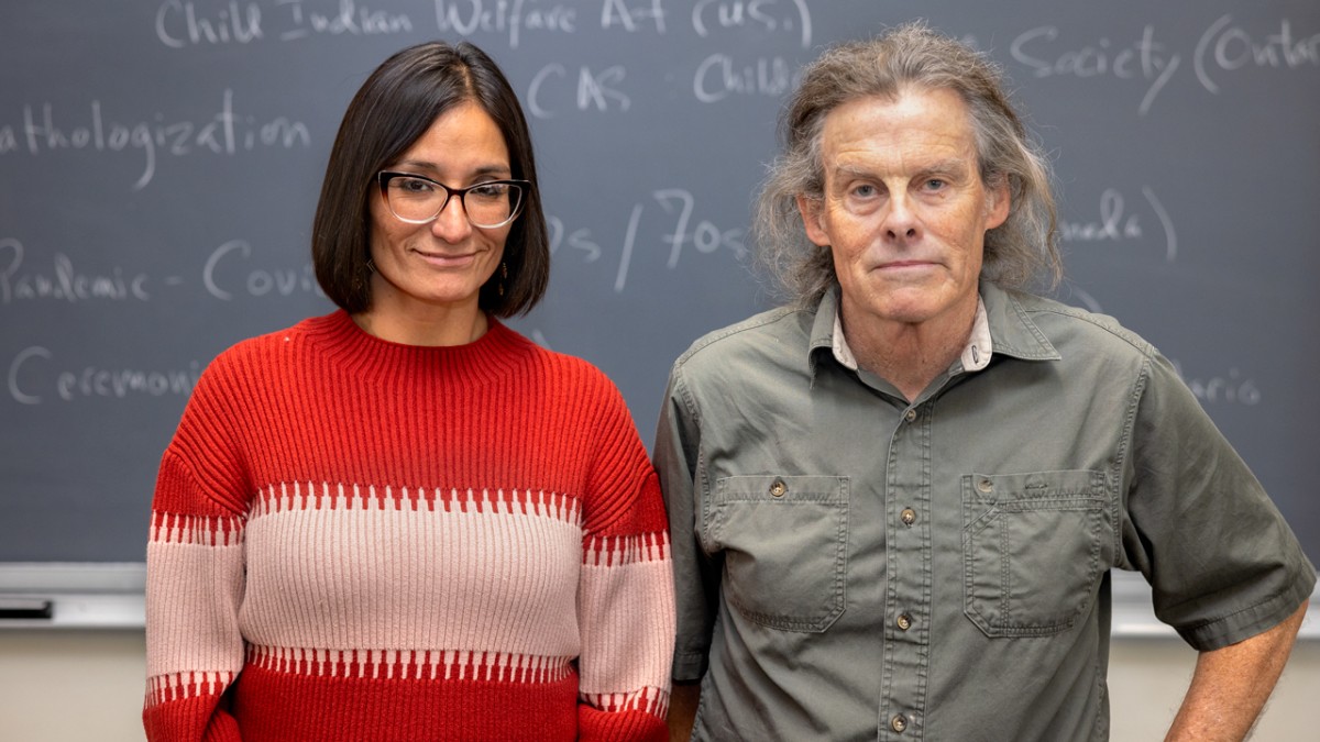 Michelle Seneca, a co-leader of the Gayogohó:nǫˀ Learning Project, and John Whitman, professor of linguistics.