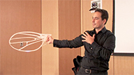 Itai Cohen demonstrating a model of a fly wing