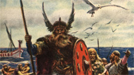 Viking warrior with spear, shield, and winged helmet